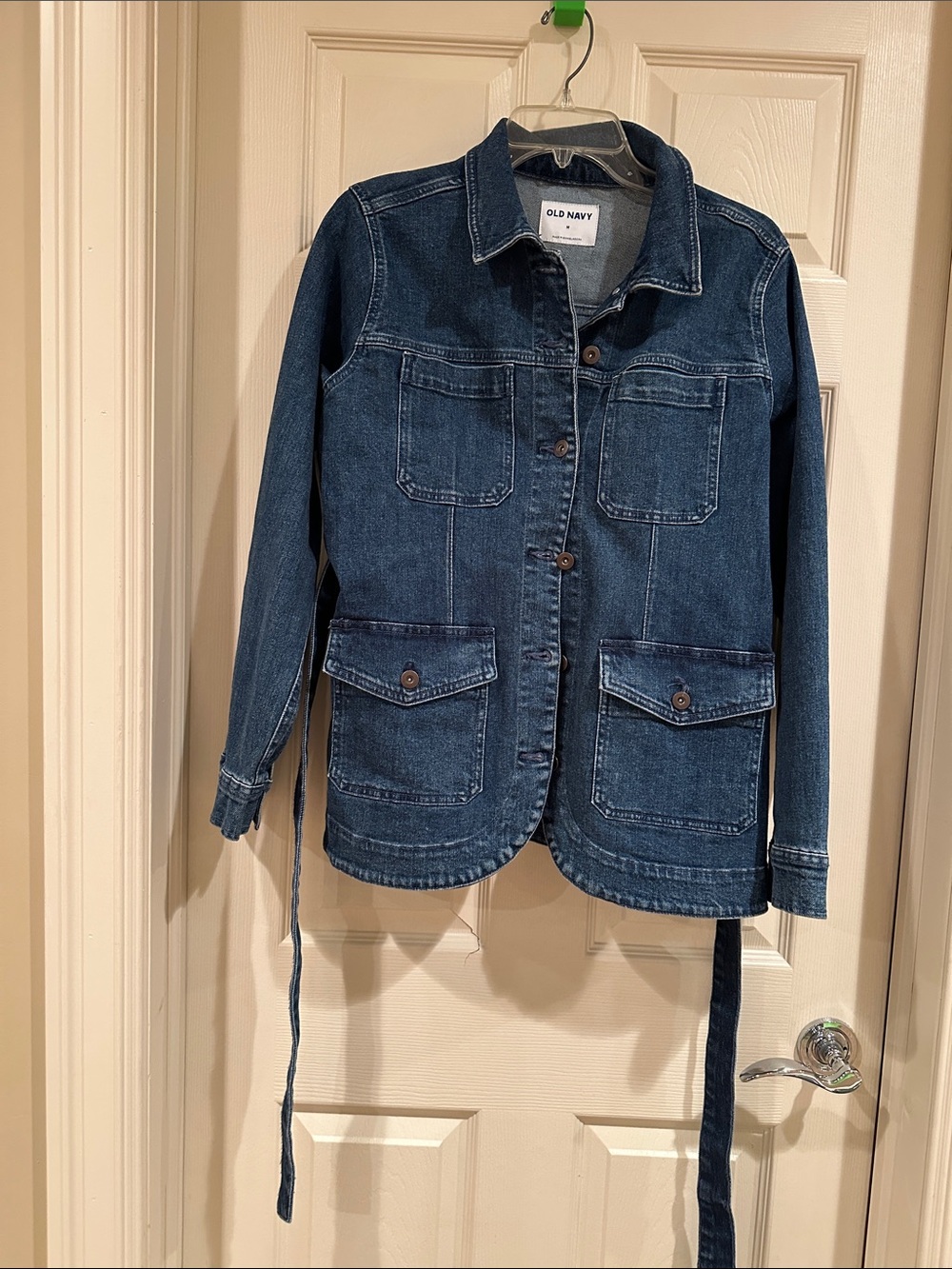 Old Navy Women's Indigo Blue Denim Utility Jacket with Tie Waist